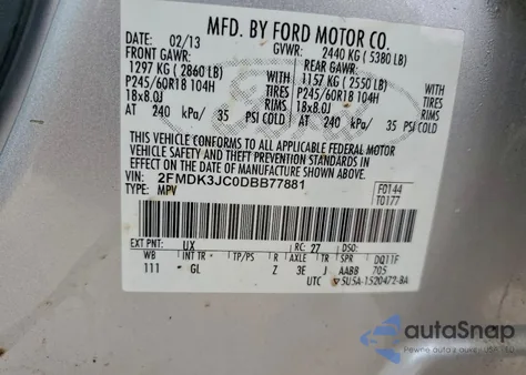 2013 Ford Edge Sel from USA, damaged, VIN 2FMDK3JC0DBB77881
